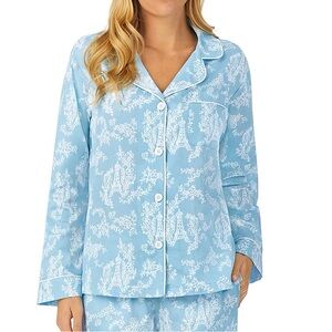 BedHead Blue White Floral Belle Eiffel Tower Pajama Top Sz M Organic Cotton